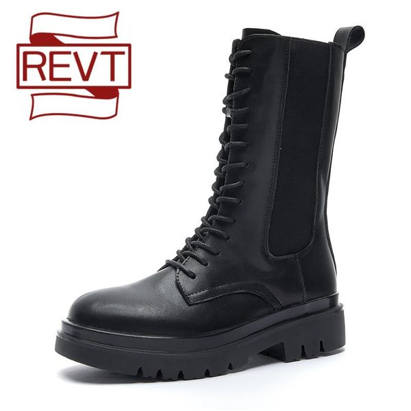 

boots revt women's 2021 autumn ankle shoes high-ins british style zipper elastic chimney breathable m035, Black