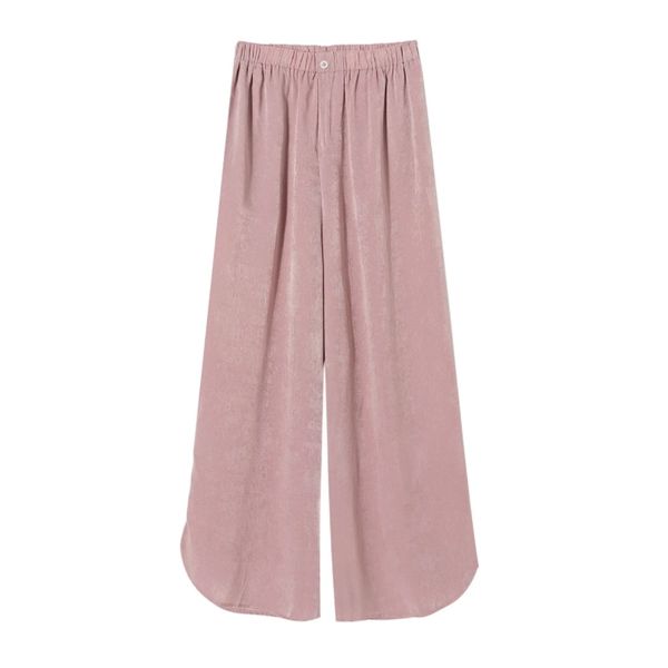 

fashion women elastic waist side slit pink wide leg pants casual lady loose trousers p2010 210430, Black;white