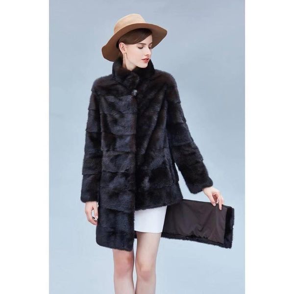 

women's fur & faux mink coat natural real genuine long ladies winter wear, Black