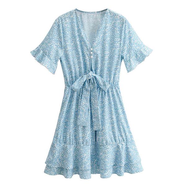 

rompers 2021 spring floral fashion impression butterfly season dress short sleeves thin ladies dressed mini-dress lapels, Black;white