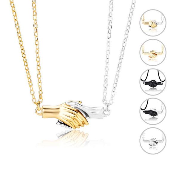 

chains hiyong 2021 2pcs hold hands magnetic necklace attraction double hand pendant couple necklaces fashion lover friends jewekry, Silver