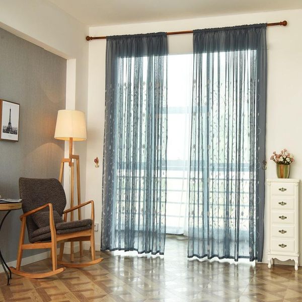 

curtain & drapes 1pc embroidered sheer tulle voile curtains rod pocket terylene yarn finished window for living room bedroom decorative