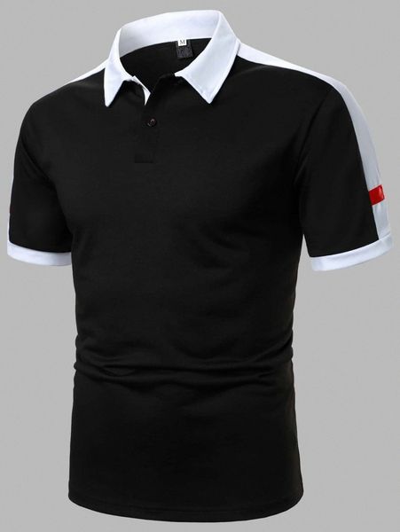 

men colorblock contrast collar polo shirt n37h#, White;black