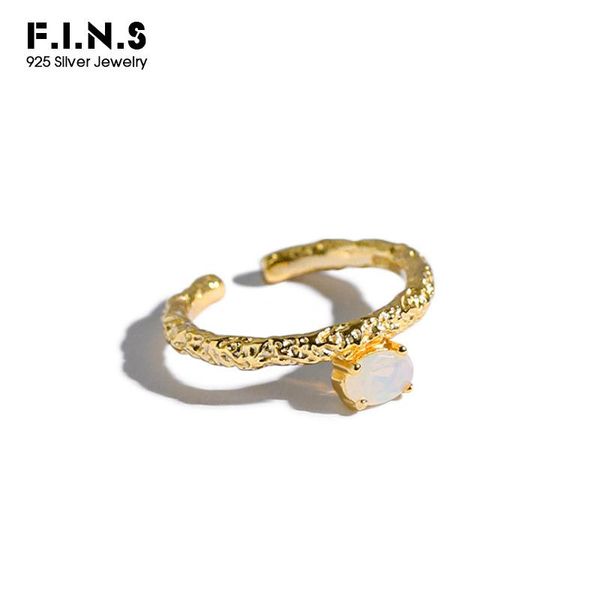 

cluster rings f.i.n.s korean s925 sterling silver ring geometric opal stone textured concave opening finger for women fine jewelry, Golden;silver