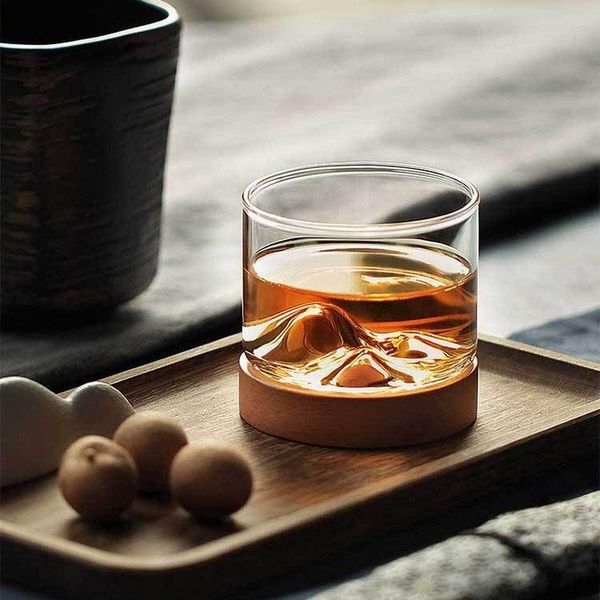

wine glasses mountain whiskey glass cup minimalist wooden base rocks beer juice bar el drinkware creative elegant gift