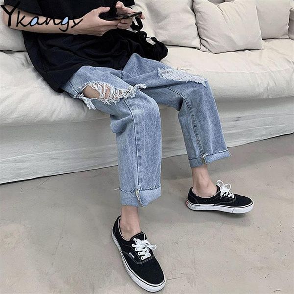 

plus size 5xl asymmetric ripped hole women jeans hip hop high street harem denim pant oversized boyfriend fashion casual trouser women', Blue