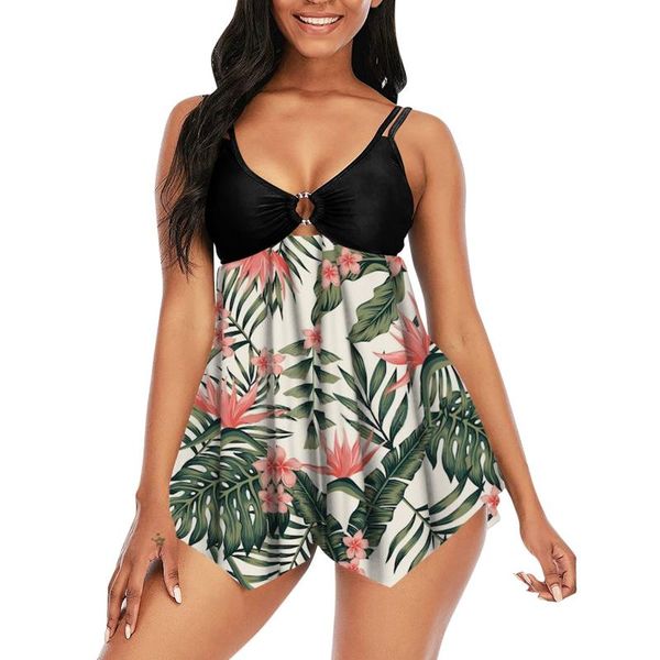

women's swimwear fashion women printed bikini push-up padded swimsuit beachwear set ladies sling print split, White;black