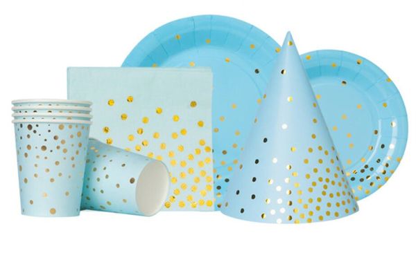 Set da 61 pezzi di piatti di carta usa e getta all'ingrosso Golden Dot, stoviglie per compleanno, baby shower, matrimonio