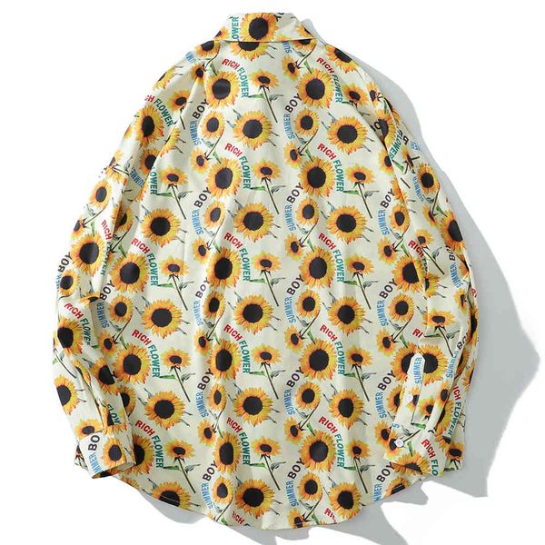 

hip long-sleeve oversized harajuku streetwear shirt sunflower autumn hiphop clothes, White;black