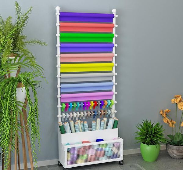 

hooks & rails floor-style flower shop ribbon storage display rack wrapping paper cloth scarf towel