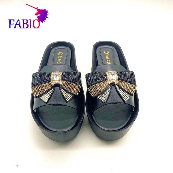 

slippers stylish women with bow pu sole lady shoes, Black