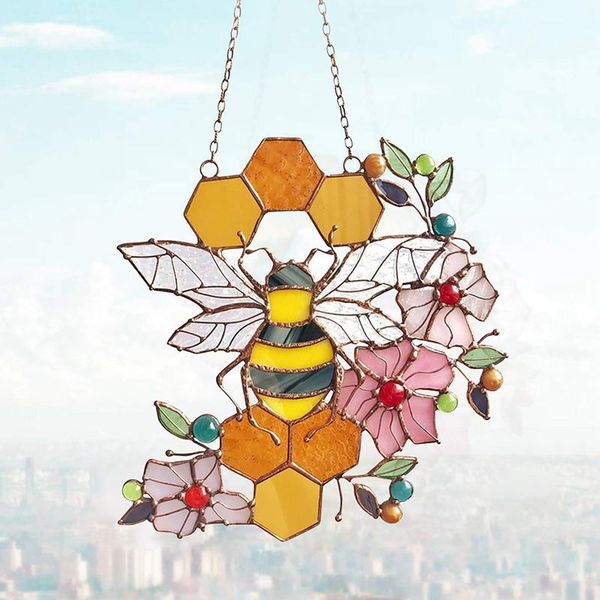 

queen & bee protect honey suncatcher honeycomb hanging ornament decor honeybee window garden wind chimes novelty items