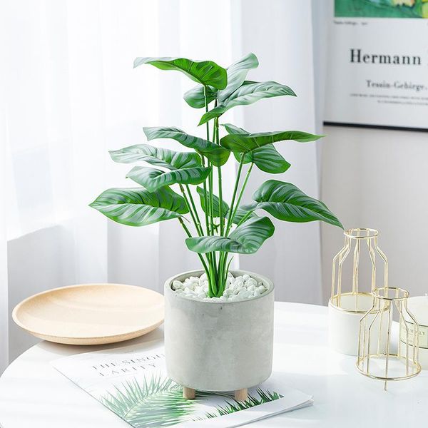 

decorative flowers & wreaths 12 heads artificial green plants peacock leaf bunch potted nordic home living room decoration ornaments soft pv