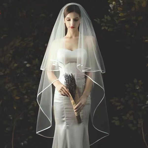 

bridal veils super 2 layers ribbon edge wedding ivory veil conjunto de coleta casamento chapel velo da sposa lungo, Black