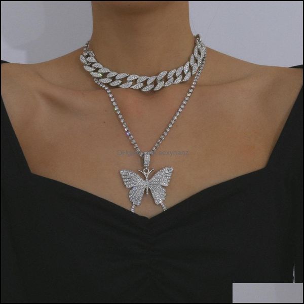 

& pendants jewelrybutterfly diamand pendant hip-hop ins brif necklace chain necklaces women fashion gothic jewelry drop delivery 2021 jslzq, Silver