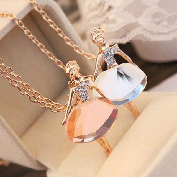 

pendant necklaces 2021 fashion gold color chain shiny crystal ballerina girl necklace statement long jewelry female women gifts, Silver