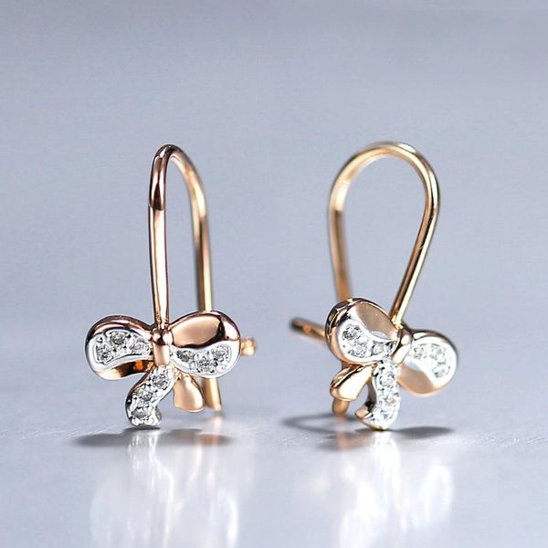 

dangle & chandelier womens 585 rose gold cute butterfly bow tie rhinestone cz paved earrings drop for girls dainty jewelry ge347a, Silver