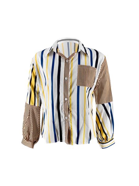 

women long sleeve button shirt striped patchwork chic shirt blouse, White