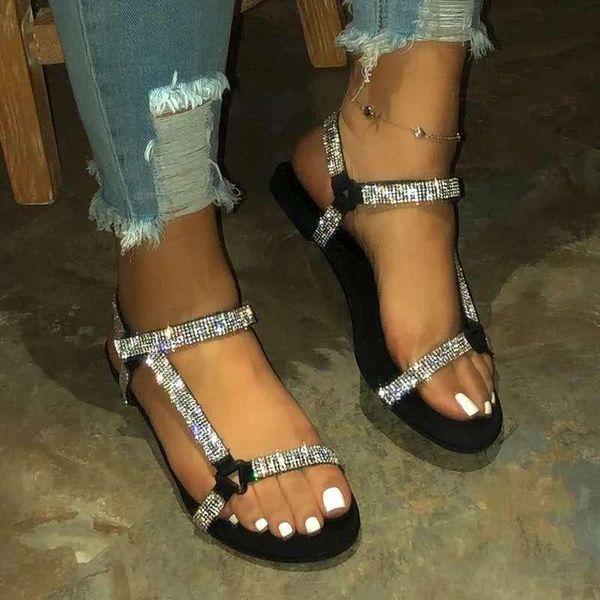 

summerrubber ladies sequin buckle open toe sandals, Black