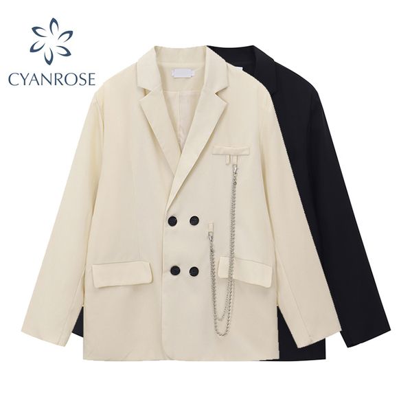 

casual double breasted women jackets autumn winter vintage long sleeve pockets fashion elegant female outerwear chic 210417, White;black