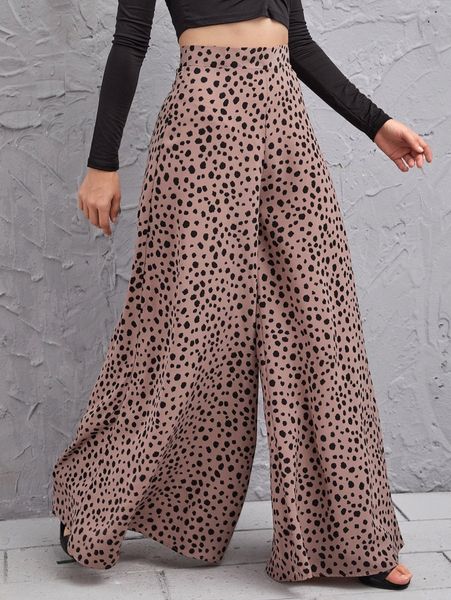 

speckled print high-rise wide leg pants v0j0#, Black;white