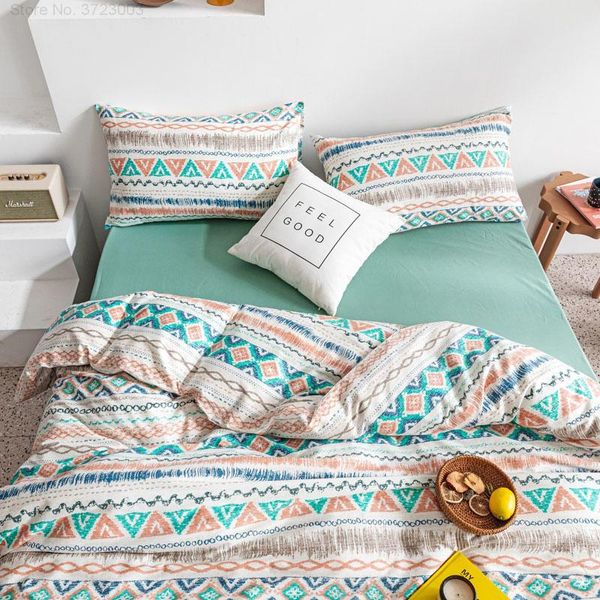 Set di biancheria da letto in stile bohémien Set verde Decorazione per camera da letto fresca e adorabile Copripiumino Federa Tessili per la casa