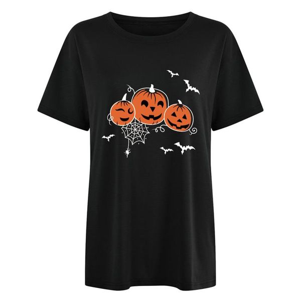 

women's t-shirt women halloween adults casual pumpkin bat print short sleeve round neck pullover, White