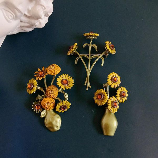 

pins, brooches delicate colorful sunflower for women student daily plant party bouquet brooch gift, Gray