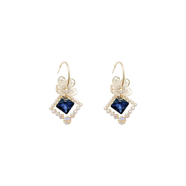 

luxury blue crystal charm earrings for women elegant flowers designer dangle, Golden