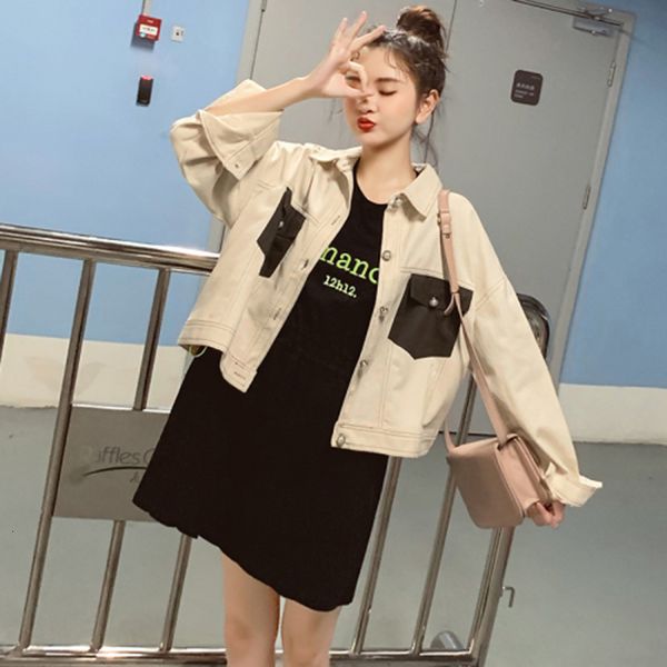 

female autumn long turn-down collar short coat double pocket cotton denim superior quality jackets s19, Black;brown