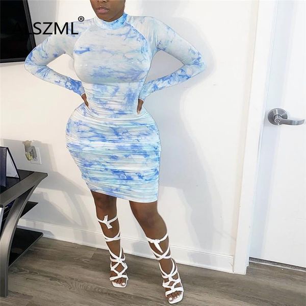 

casual dresses quietly elegant tie dye print 2021 style women dress long sleeve tight bohemian fashion party, Black;gray