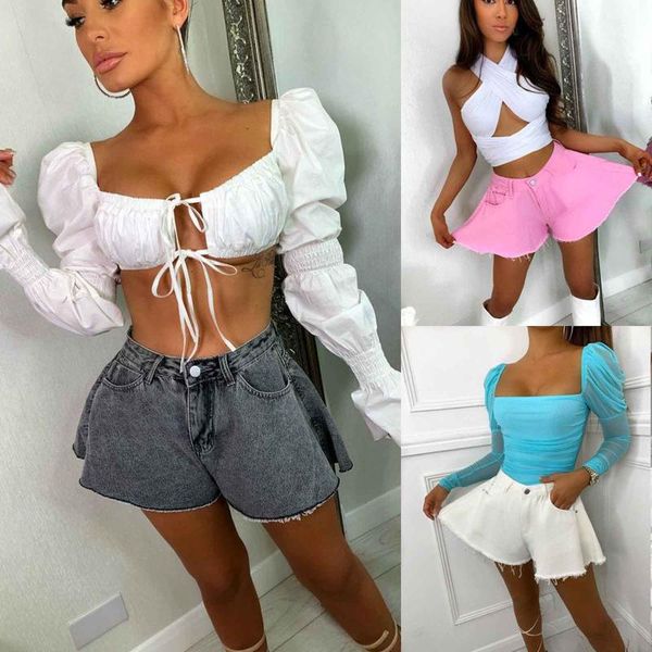 

women's shorts high waisted jeans summer ladies short pants fashion temperament loose wash water elastic irregular denim, White;black