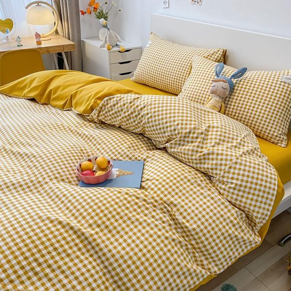 

sheets & sets japanese style simple quilt cover bedding cotton pure plaid bed linen washed sheet