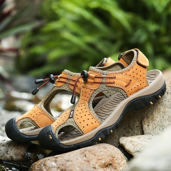 

sandals 2021 men outdoor mountain hiking footwear mens handmade luxury summer leather breathable sandale homme sandalias hombre, Black