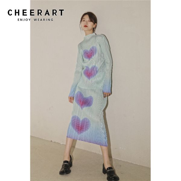

gradient heart print long sleeve and blouse women turtleneck ruched green ladies korean fashion spring 210427, White