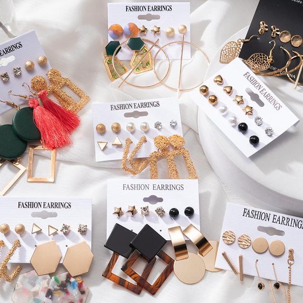 

women's earrings set pearl tassel dangle drop for women bohemian fashion jewelry 2021 geometric crystal heart circle hoop & huggie, Golden;silver
