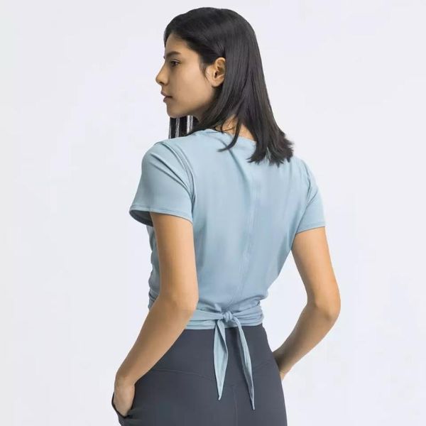 

yoga outfit zenyoga just a tie gym crop women anti-sweat naked feel dance athletic sport short sleeved cropped t-shirts