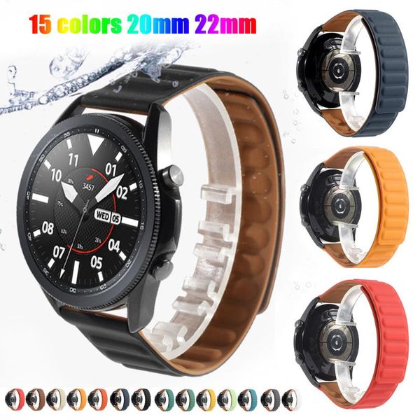 

watch bands 20mm 22mm silicone magnetic strap for samsung gear s3 frontier / s2 huawei gt gt2 2e 46mm 42mm active 2 band, Black;brown