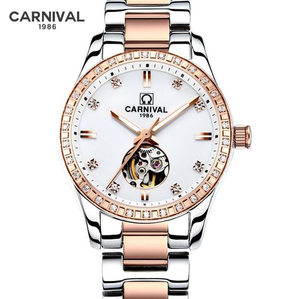 

wristwatches carnival ladies bracelet mechanical watches women fashion automatic wristwatch waterproof luminous relogio feminin, Slivery;brown