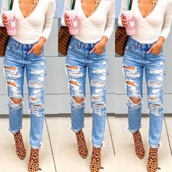 

Women's Jeans 2021 Autumn Street Trendsetter Hole Straight Pants, Blue