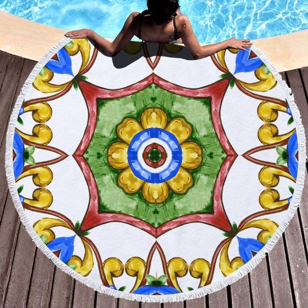 

towel marble large round beach for geometric flowers pattern microfiber shower bath travel blanket swimming cover