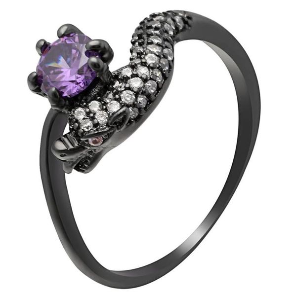 

cluster rings fashion black dragon for women party ring with stones gifts girls animal bague femme purple anillos mujer distribution, Golden;silver