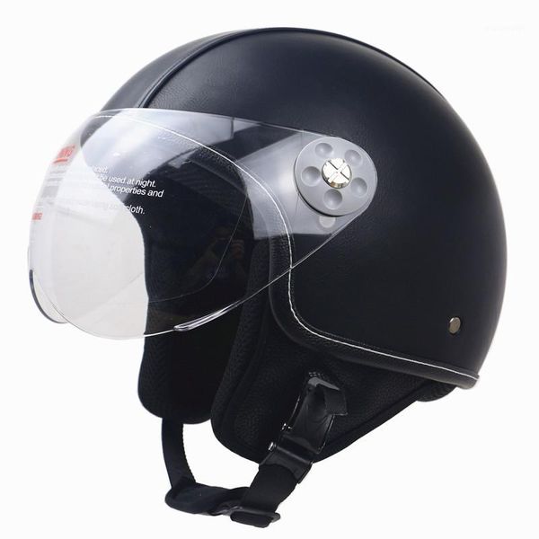 

leather covered jet helmet dot ece approved motorbike handmade for adults zr-0551