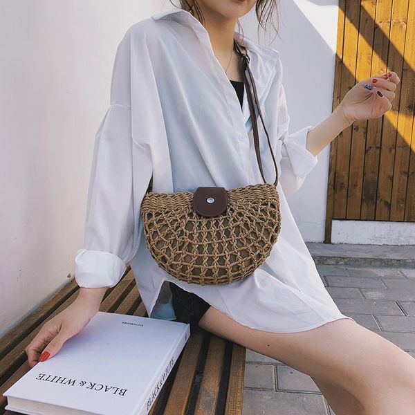 

evening bags straw bag female 2021 girl crossbody rattan beach all-matching weaving saddle