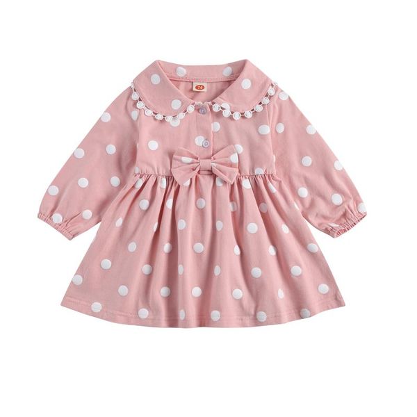 

girl's dresses pudcoco little girlÂ´s dress lapels dot lace high waist clothing childrenÂ´s long sleeves cuff tightening bow 0-24 months, Red;yellow