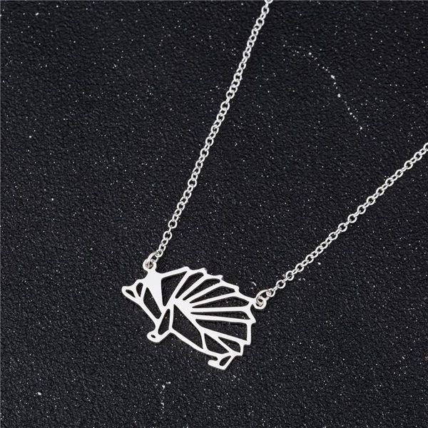 

pendant necklaces geometric origami hedgehog animal necklace gift for her, Silver