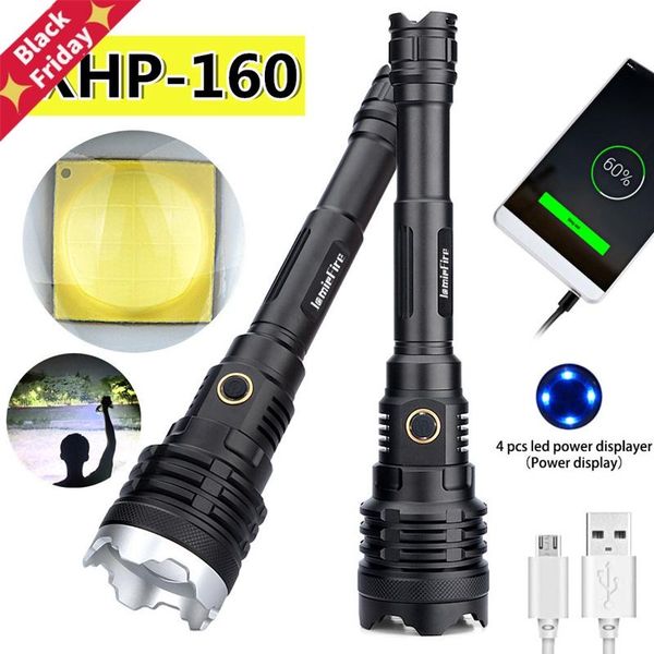 

flashlights torches super bright xhp160 powerful torch usb rechargeable led flash light 21700 battery zoom tactical hunting