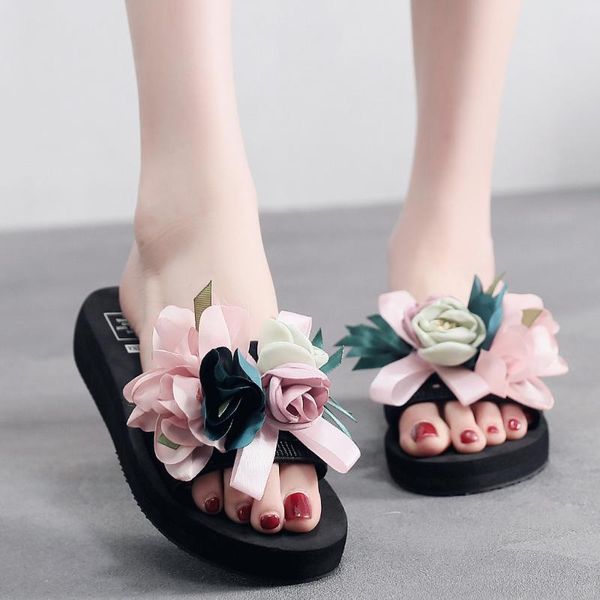 

slippers sagace sleeper 2021 women's bohemian flower summer flat sandals female beach shoes home casual, Black