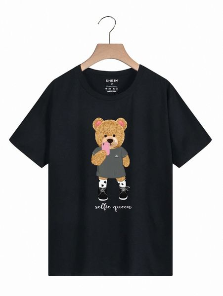 

cartoon bear and letter graphic tee 68op#, White