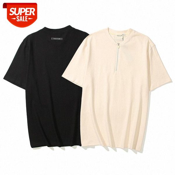 

fog simple solid color half zipper short sleeve #m92a, White;black